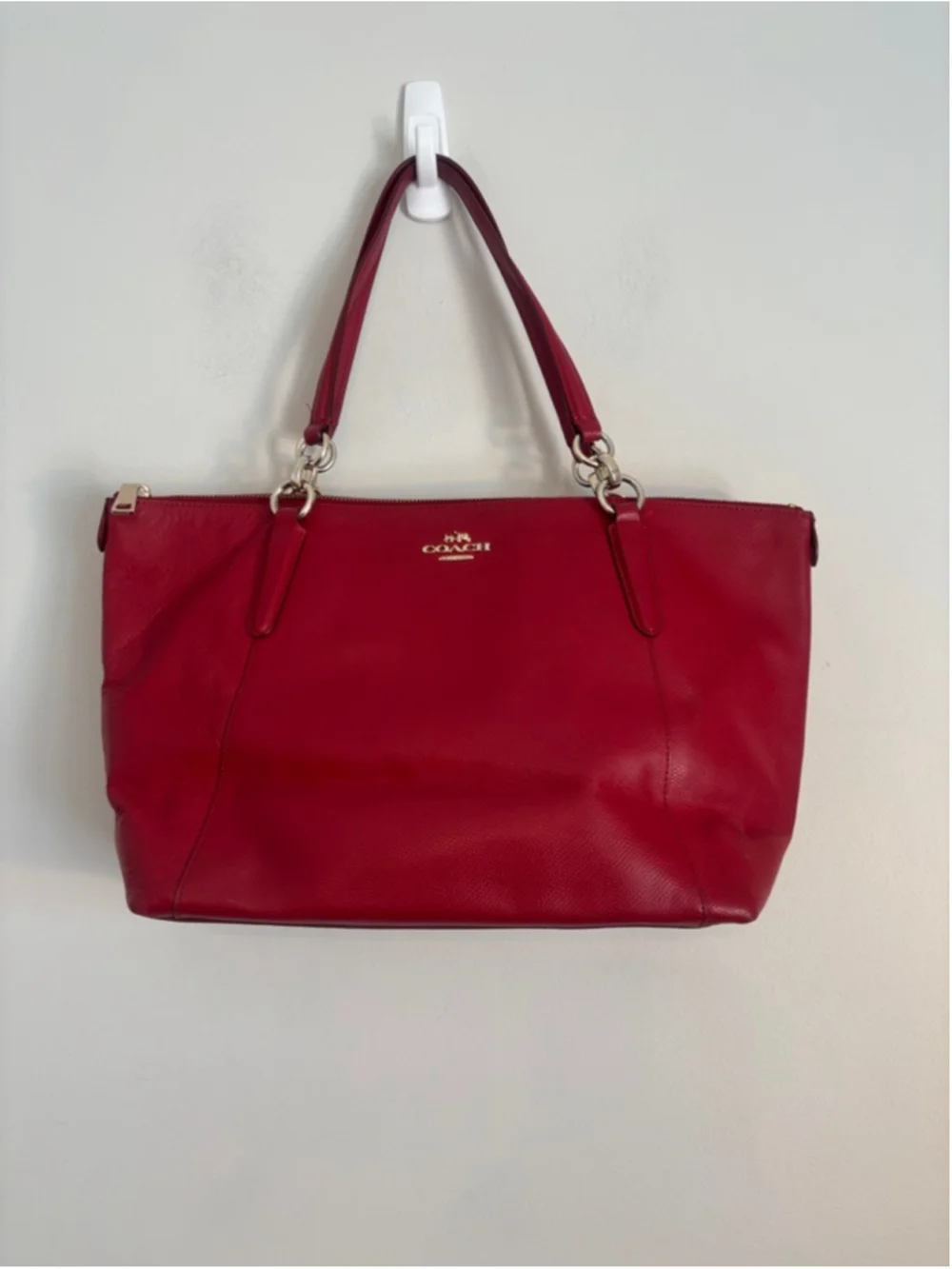 Coach Red Leather Double Strap Hand Bag Tote Bag Classic Career Luxury - Picture 2 of 11